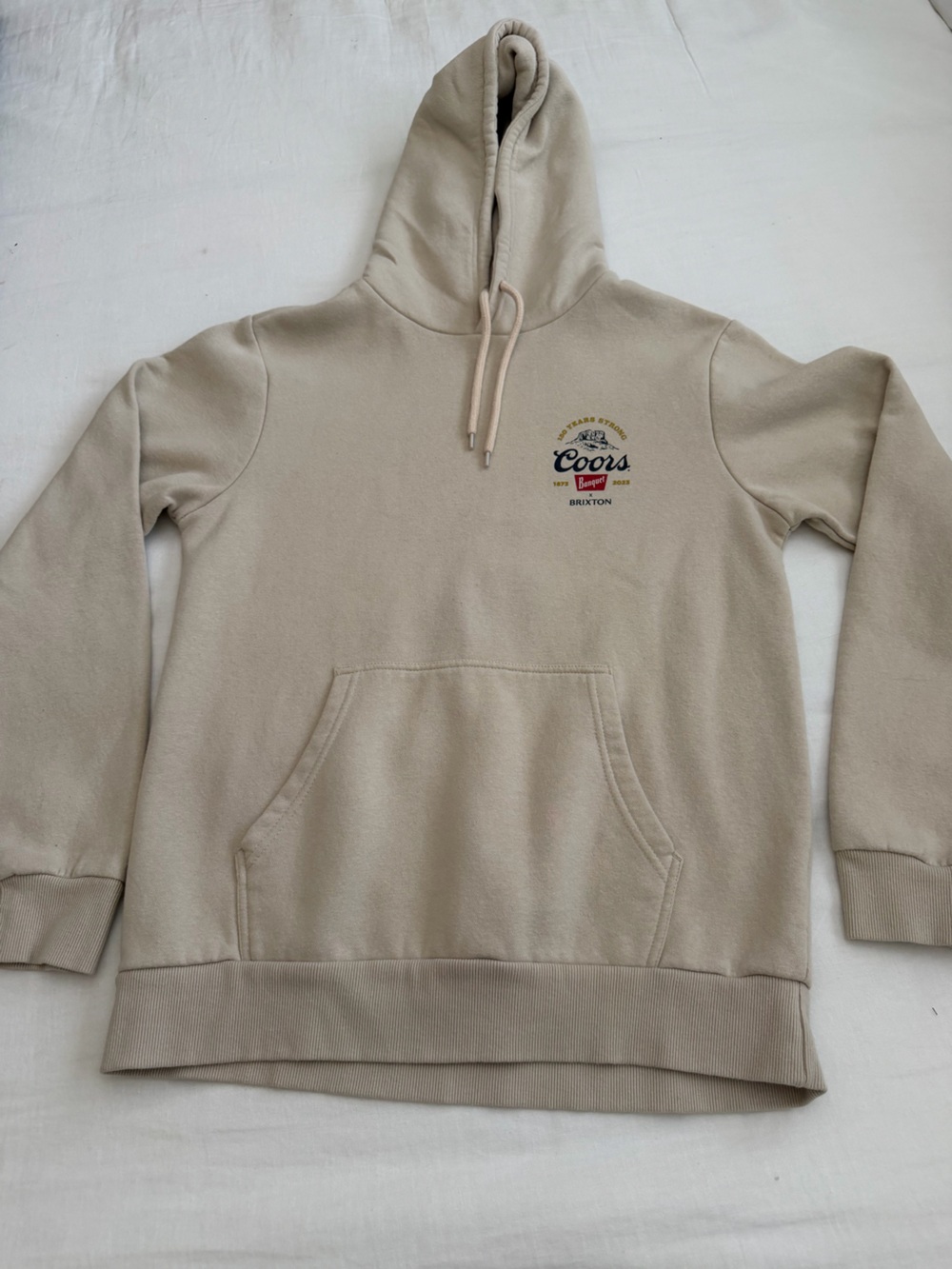 Brixton Coors Logo Hooded Sweatshirt in Light Beige